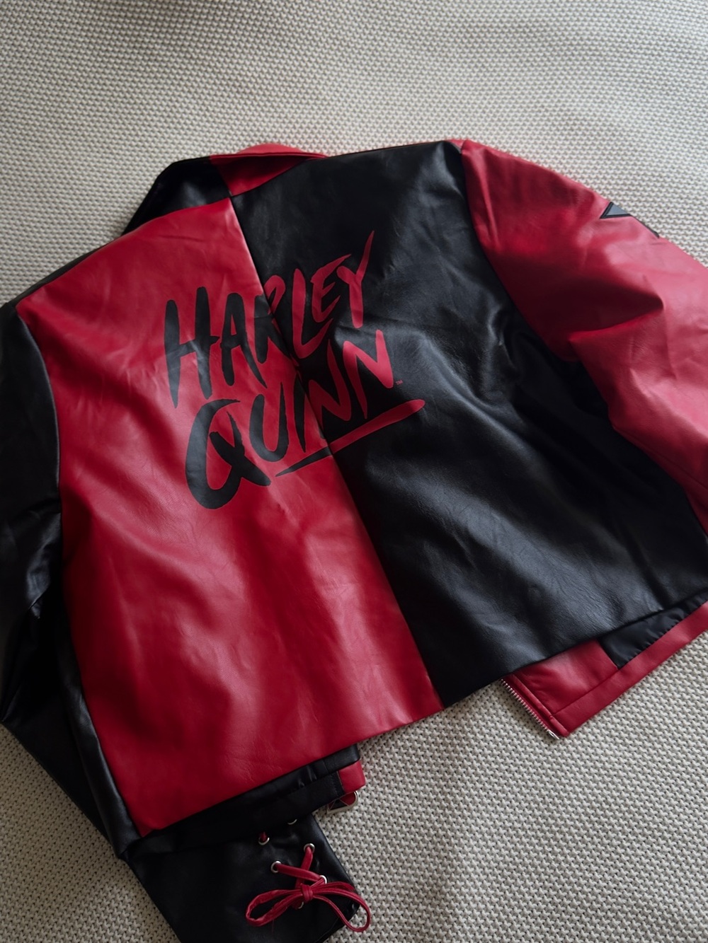Harley Quinn Red & Black Leather Jacket - Women's Fashion Coat